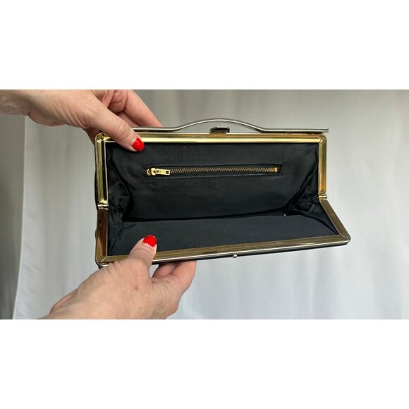 embellished vintage black leather clutch handbag reworked OOAK cherries patch Va - Picture 7 of 7